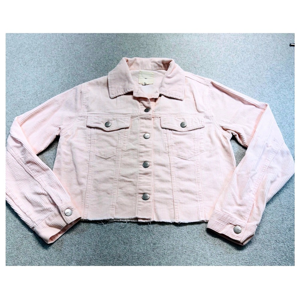 Tgla Corduroy Trucker Jacket Womens Size S Pink Cropped Raw Hem Boho Retro Soft